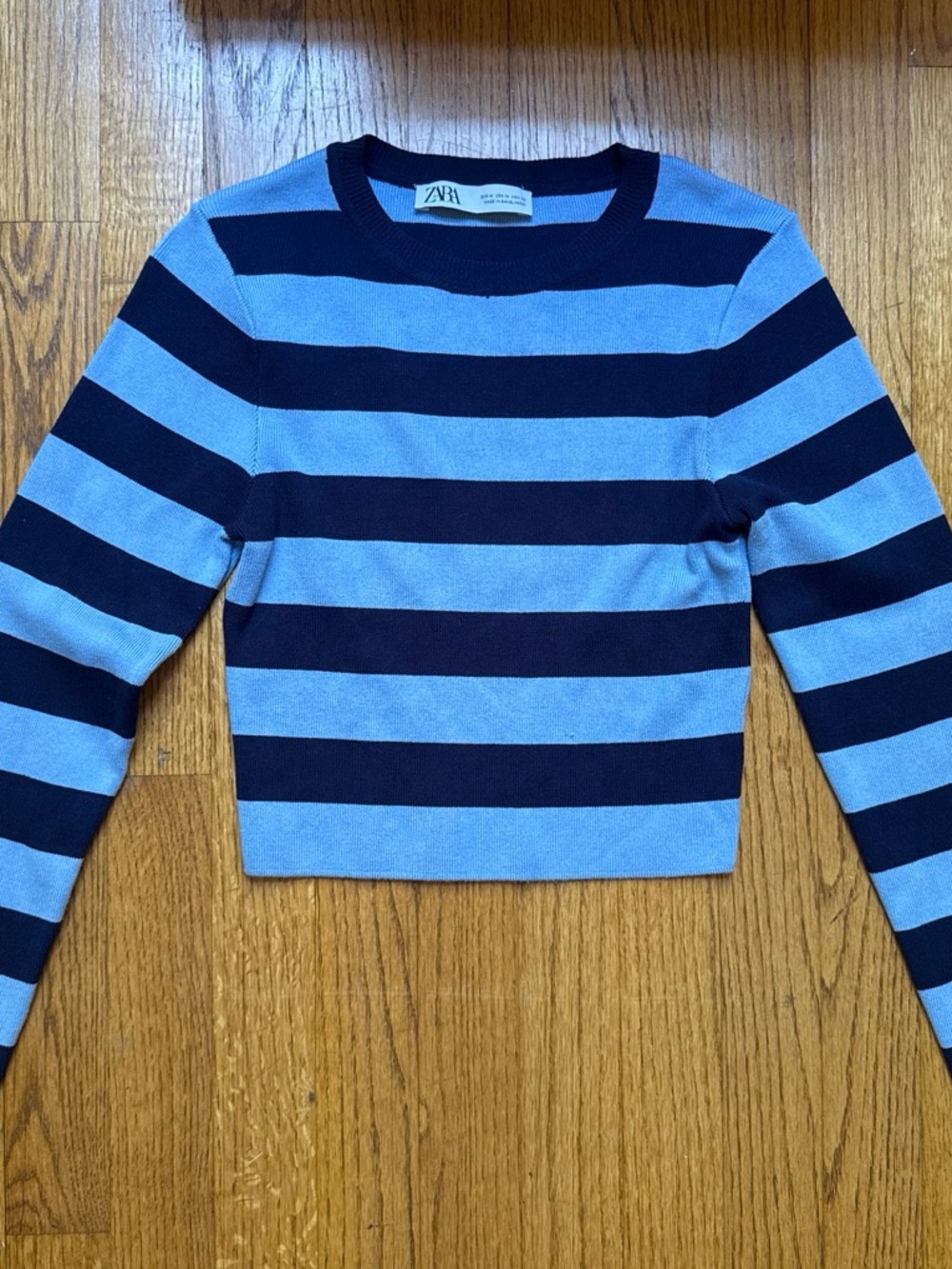 Zara Navy & Light Blue Striped Cropped Top